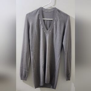 Falconeri Women's Gray V-Neck Sweater, Size Large, 100 % Cashemire.